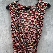 Elizabeth Dalton M Silk Blend Geometric Ruched Faux Wrap Y2K Bodycon Retro Chic