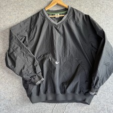 Nike Swoosh Mens XL Windbreaker Vtg. 90  s Black Pullover Center Swoosh Pockets
