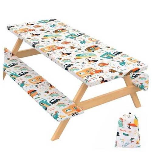 72 X 30 Inch Elastic Fitted Camping Table Cover with Bench Covers & Storage