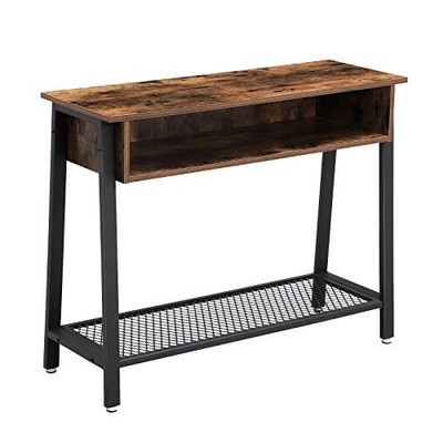 VASAGLE INDUSTRIAL SOFA TABLE, CONSOLE TABLE WITH MESH SHELF AND -  RUSTIC BROWN