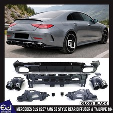 F&Uuml;R MERCEDES CLS C257 AMG 53 STYLE HECKDIFFUSOR GLANZ SCHWARZ ENDROHRE 2018+