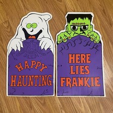 Vintage 90’s Halloween Decor Frankenstein Tombstone GHOST MADE IN USA RARE