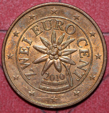 Austria  2010  2 Euro cent Edelweiss Flower- Foreign Coin 18.75mm