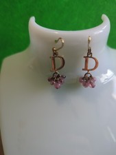 Christian Dior Pierced Drop Earings. Gold Plated Glass Lilac Beads.