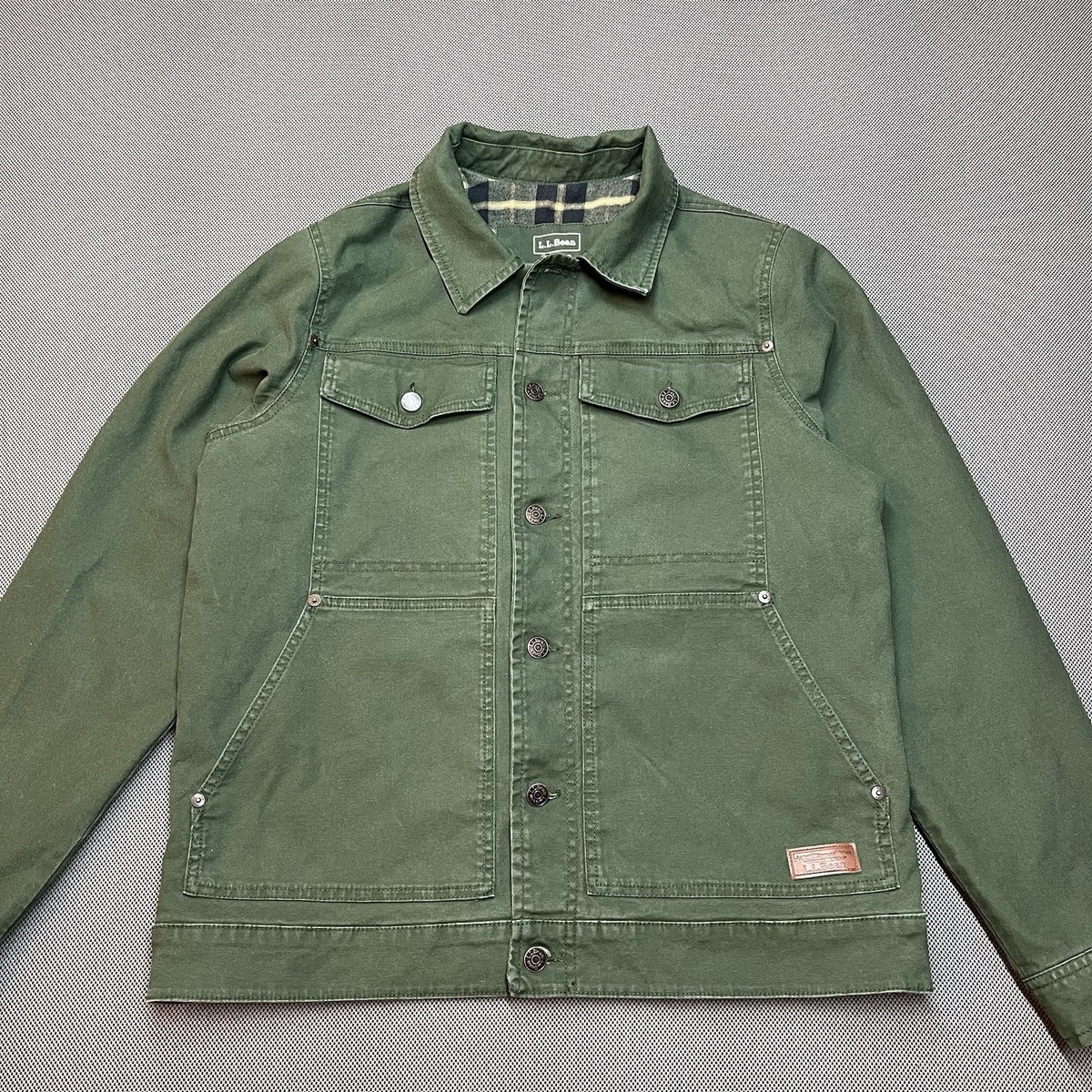 L.L.Bean Flannel Lined Canvas Jacket Mens M Green Chore Barn Coat  display picture 1