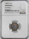 1900-O  10C BARBER SILVER DIME AU DETAILS "CLEANED"  #8404752-024  PRETTY TONING