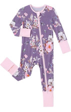 Baby Viscose from Bamboo Pajamas-Infant Footless 2 Way Zipper NEW Flower Purple