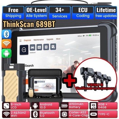 ThinkScan 689BT OBD2 Diagnosegerät 35 Reset Alle System + 4 PCS TPMS Sensor NEW