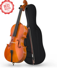 4/4 Full Size Acoustic Cello Natural Set w/ Bow Bag Rosin for Beginners Adults