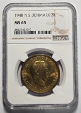 1948 N S DENMARK 2 KRONER NGC MS 65 Certified Coin