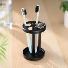 Black Stainless Toothbrush Holder Stand: Rustproof Bathroom Countertop Organizer