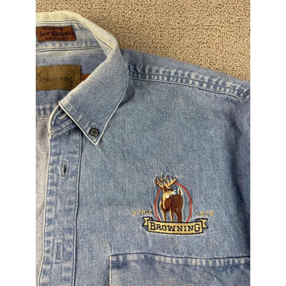 Camisa De Colección Browning Hombres L Denim Abotonada Azul Manga Larga Algodón Hecha en Macao Foto 2 de 4