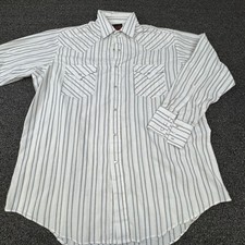 Plains Western Wear Shirt Mens Large White Gray Striped Pearl Snap Cowboy Rodeo