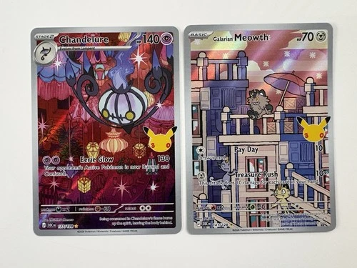 Pokémon Galarian Meowth 141 Chandelure 137 30th Celebration Illustration Rare 2x