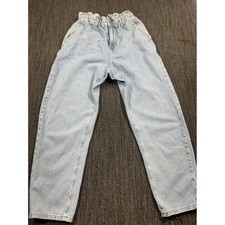 Zara Womens Light Wash Paperbag Waist Mom Jeans Blue High Rise Tapered Size 4 26
