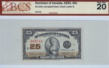 1923  Dominion of Canada 25 Cent Shinplaster SN# 670469  DC-24d BCS VF-20