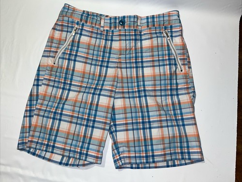 Dockers Golfshorts Damen Gr. 4 blau pfirsich kariert Elasthan Bermuda Shorts Stretch