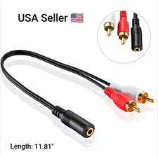 3.5mm Stereo Female Mini Jack to 2 Male RCA to Headphone Plug Adapter Y-Cable