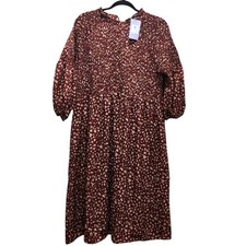 NWT Polagram Smocked Boho Peasant Cottagecore Dress Plus Sz 1X Red Rust Floral