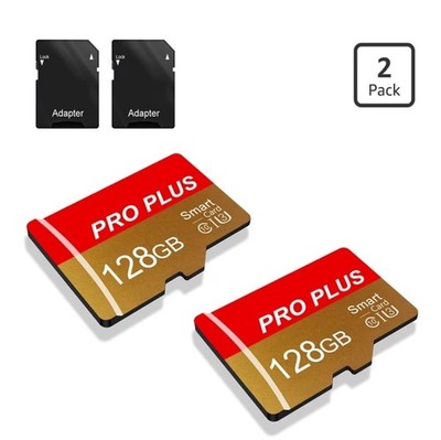 2-Pack 128GB TF Memory Card with Adapter UHS-I C10 A1 Red Gold