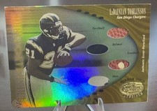 2001 LADAINIAN TOMLINSON LEAF CERTIFIED QUAD PATCH MIRROR GOLD ROOKIE 06/25