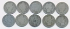 LOT OF 10 BARBER SILVER QUARTERS 1894-1916