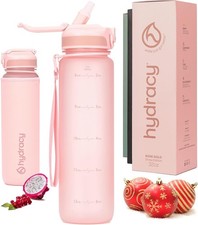 Hydracy Water Bottle with Times to Drink & Straw - Large 1 Litre BPA Free Motiv