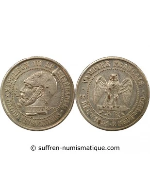 France Napoléon III, Defaite De Sedan - Jeton Bronze Plaque Argent - 1870 - Photo 1/4