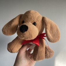 Animal Adventure 2017 Plush Brown Puppy Dog Stuffed Animal Soft Toy Red Bow 9"