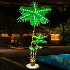 6FT LED Illuminated Palm Tree– Outdoor/Indoor Waterproof Fake Palm Tree Decor...