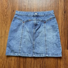 Vintage Y2K Girls Denim Skirt Large 10/12 Studded Western Mini Cowgirl