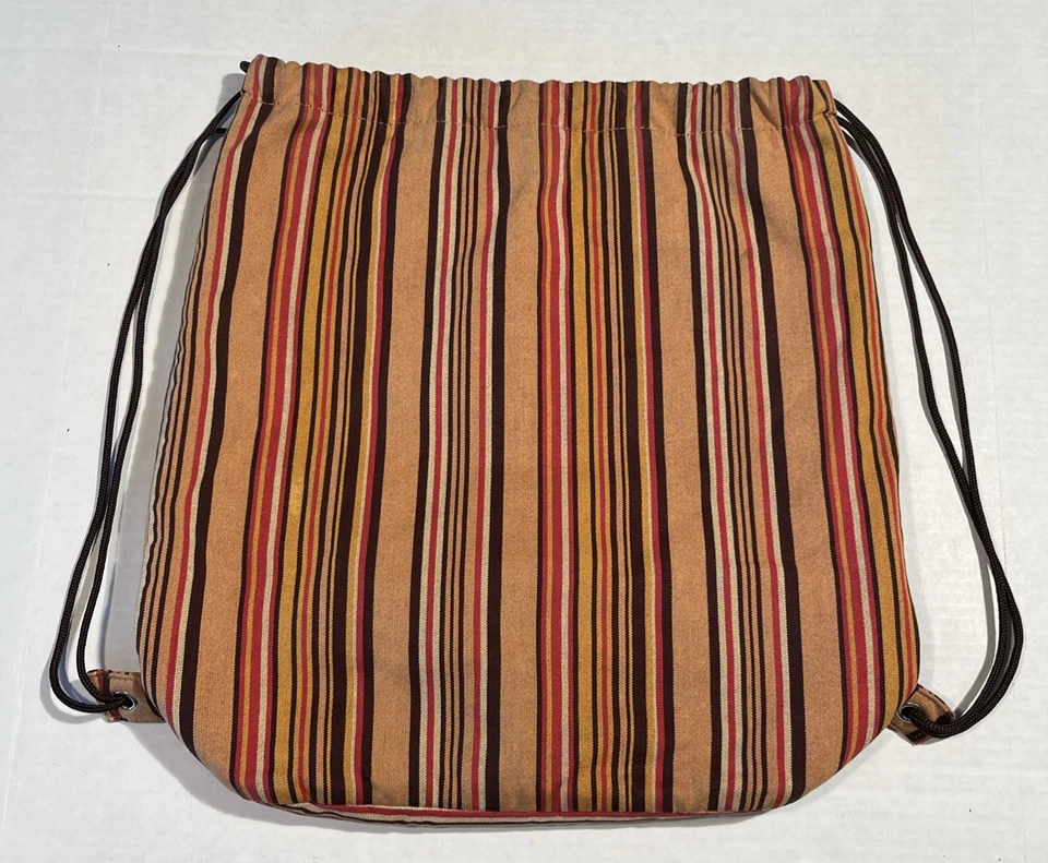 VTG GAP Bag Y2K Boho Purse Striped Brown Orange Drawstring Backpack Knapsack - Image 2 of 4