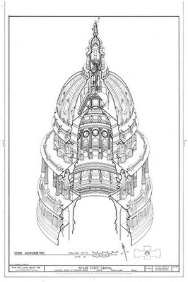 Austin Texas State Capitol Dome Axonometric HABS 1930s Architecture Drawing