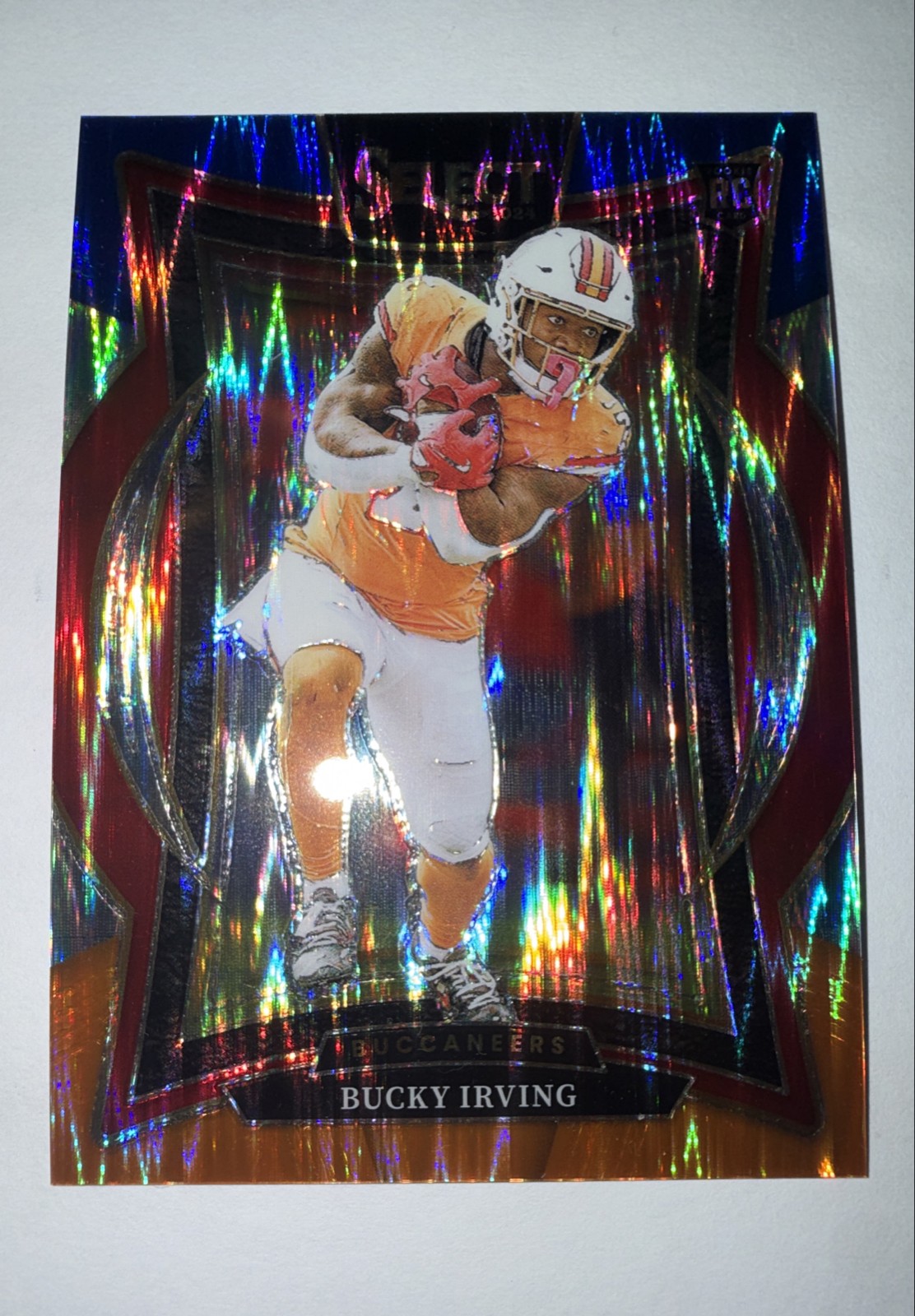 2024 Panini Select -Concourse Bucky Irving #4 Blue & Orange Shock Prizm /35 (RC)