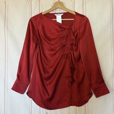 Max Mara 100% Silk Ruffled Blouse Red Size 2 ...