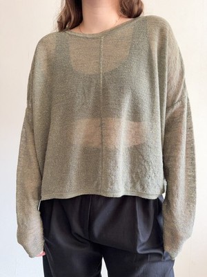 Sarah Pacini Brilliant Sweater Linen Blend Sheer Shimmer Knit Oversized Top OS
