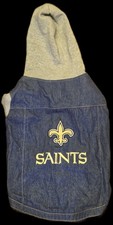 NEW ORLEANS SAINTS DOG CAT PREMIUM HOODIE DENIM SWEATSHIRT W/ EMBROIDERED PATCH 