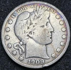 1909-S Barber Silver Half Dollar. "LIBERTY" Nearly Completely Legible see photos