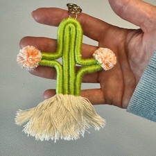 Cactus  Macrame Keychain Purse Charm Boho Bag Flair Green Keychain NEW FAST SHIP