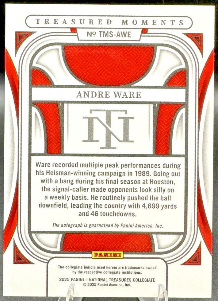 2025 National Treasures Andre Ware Treasured Moments Gold Auto /10 view 2