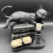 NEW Ashland HALLOWEEN 8.25" Cat with Books and Candle Tabletop Decor