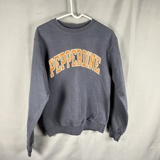 Champion Pepperdine College Pullover Small Crew Neck Navy Blue Orange Script
