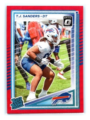 T.J. Sanders Bills 2025 Donruss #351 Optic Rated Rookies Red Power Rookie