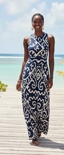 Maeve Anthropologie Women's Scrollwork Blue White Lined Maxi Dress Size L