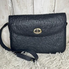 Christian Dior Shoulder Bag Navy Blue Ostrich Leather CD Logo 80cm Used