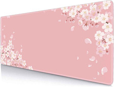 Pink Japanese Desk Mat, Cherry Blossom Large Gaming Mouse Pad, Non-Slip Rubber B