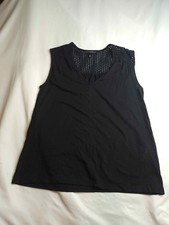 Banana Republic Sleeveless Tank Top Black Eyelet Lace Yoke Women's Size Small