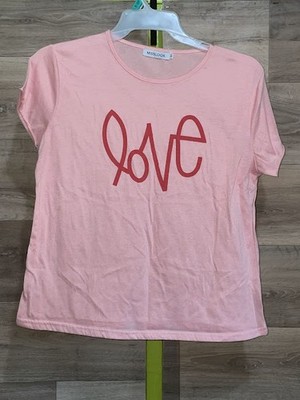 Misslook Shirt Womens Large Pink Love Graphic Short Sleeve Casual Tee Top