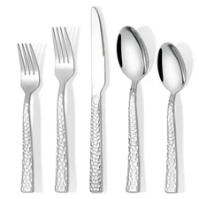 60 Piece Silverware Set for 12 Stainless Steel Hammered Flatware Kitchen Utensil