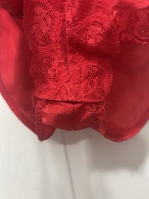Vintage 80s Red Liquid Satin French Cut Teddy Snap Crotch Lingerie M EUC  